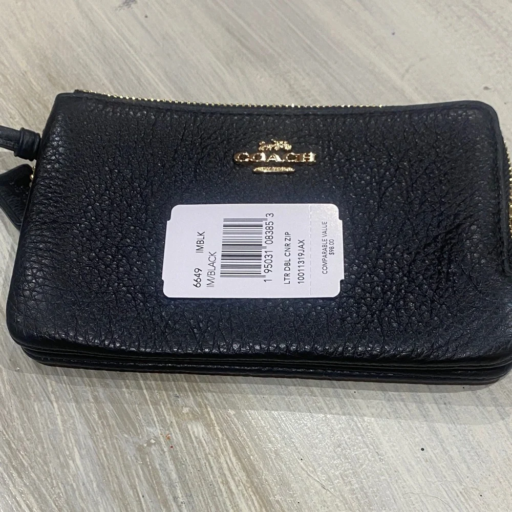Coach Black Leather Double Zip Wristlet